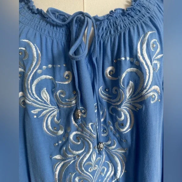 Blue Embellished Peasant Top- Large - Picture 2 of 6